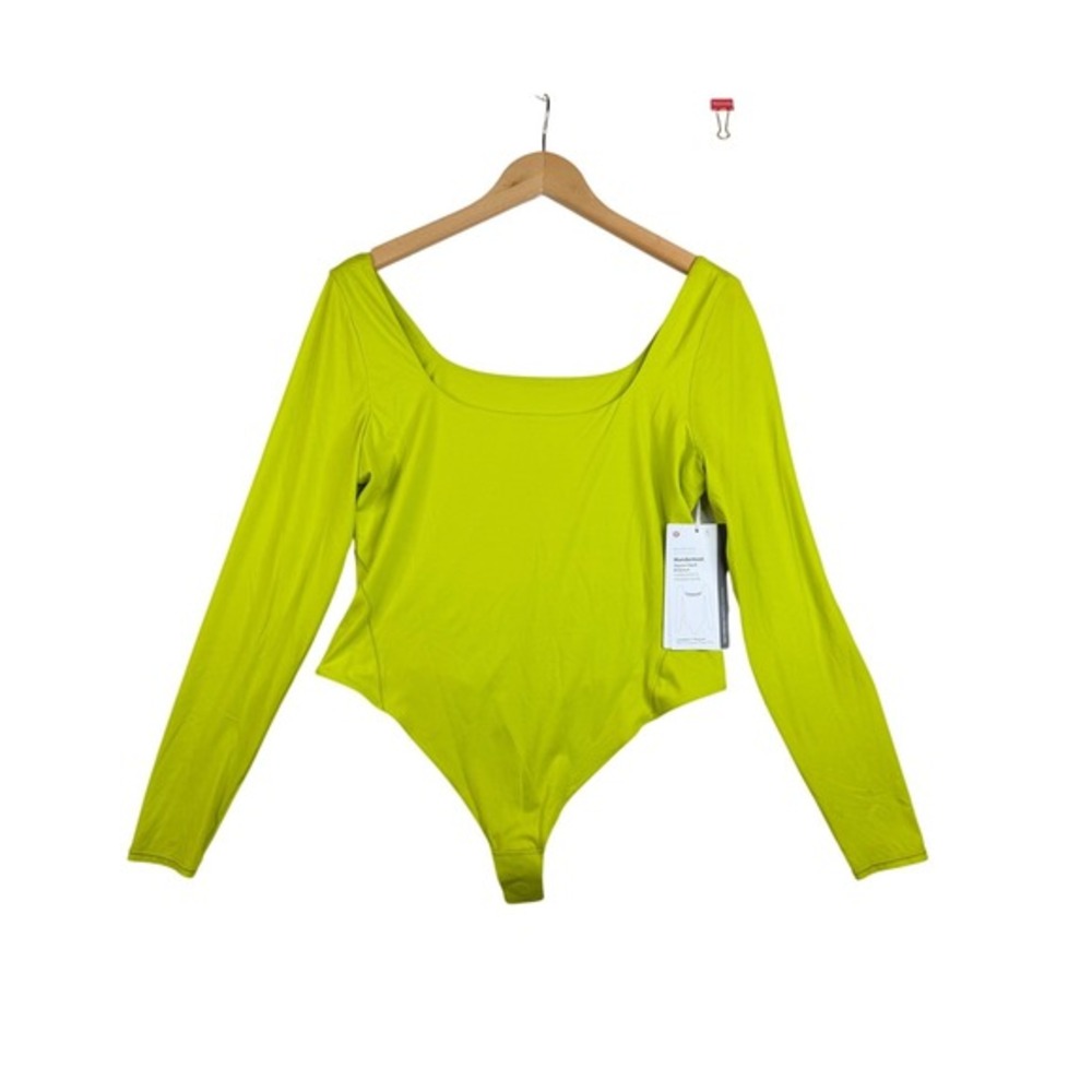 New Lululemon Nulu Square Neck Long Sleeve Bodysuit size XL Lime Green LW3HQFS